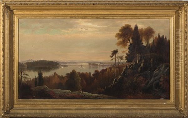 View Of The Mystic Lakes, Winchester, Massachusetts Oil Painting by Benjamin Champney