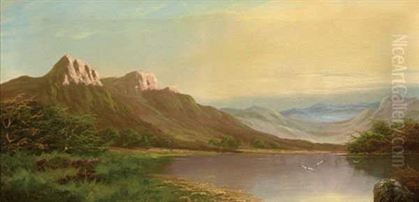 Mountain Lake Landscape (+ Another; Pair) Oil Painting by Benjamin Champney