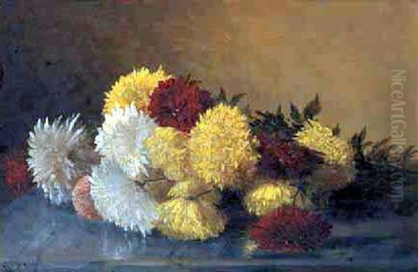 Cut Flowers (chrysanthemums) Oil Painting by Benjamin Champney