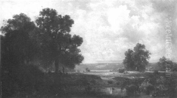 Landscape With Peasants Haying In The Distance by Benjamin Champney