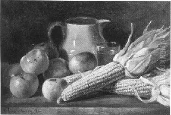 Still Life With Apples And Corn Oil Painting by Benjamin Champney