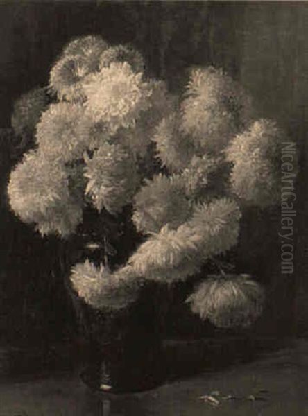 Vase Of Chrysanthemums Oil Painting by Benjamin Champney