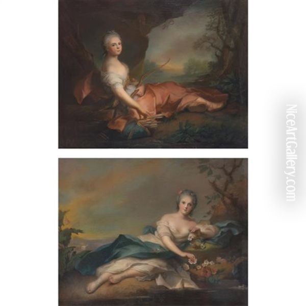 Marie Adelaide Of France As Diana And Henriette Of France As Flora, (after Jean-marc Nattier): Two Oil Painting by James Wells Champney