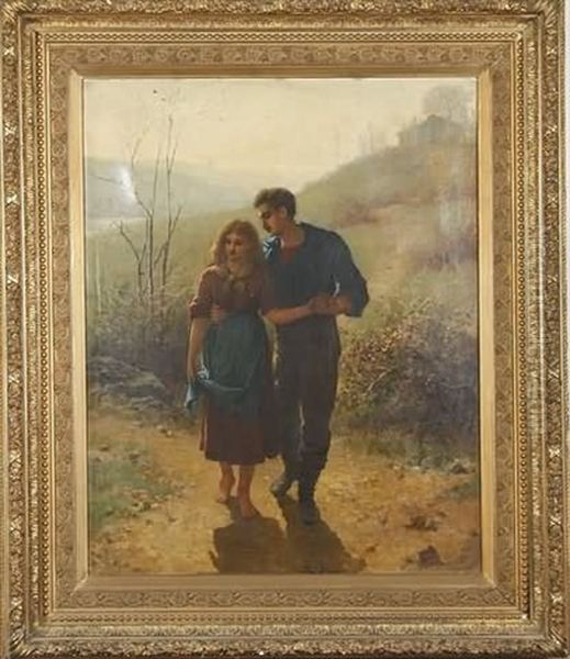 Two Figures Walking Oil Painting by James Wells Champney