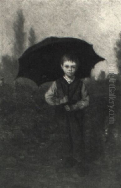 Boy With Umbrella Oil Painting by James Wells Champney