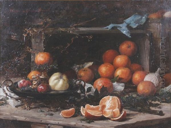 Still Life With Oranges Oil Painting by Therese De Champ-Renaud