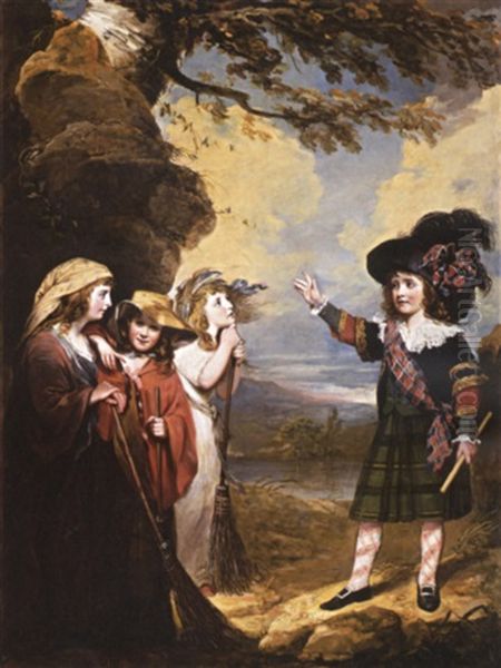 Four Children Play-acting As Macbeth And The Three Witches Oil Painting by John Westbrooke Chandler