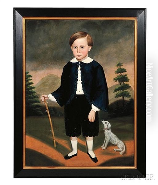 Portrait Of A Boy Holding A Sword Accompanied By His Dog by Joseph Goodhue Chandler