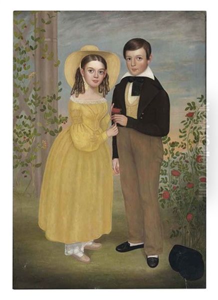 A Double Portrait: A Boy And A Girl In A Garden Oil Painting by Joseph Goodhue Chandler