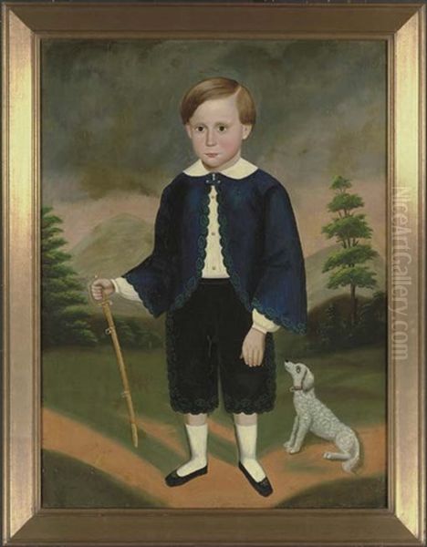 A Boy In Blue With Sword And Dog Oil Painting by Joseph Goodhue Chandler