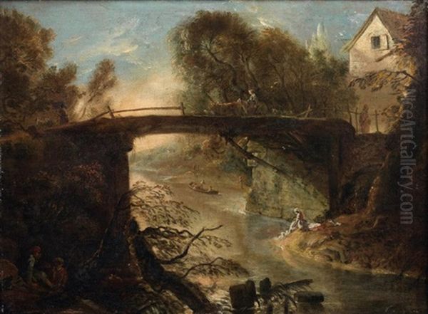 Lavandiere Sous Un Pont De Bois by Jerome-Francois Chantereau