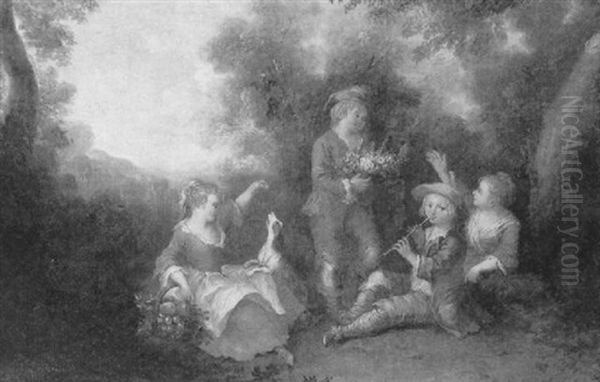 Le Joueur De Flageolet Et Les Enfants Dans La Foret by Jerome-Francois Chantereau