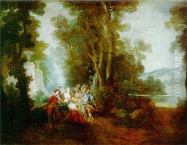 Scene Galante Dans Un Parc Oil Painting by Jerome-Francois Chantereau