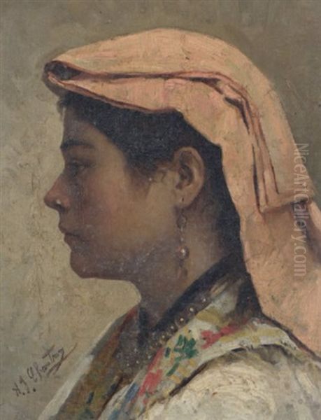 Portrait D'une Italienne Oil Painting by Alexandre Jacques Chantron