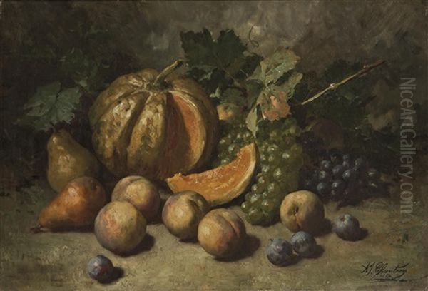 Nature Morte Au Melon Oil Painting by Alexandre Jacques Chantron