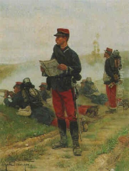 French Infantry Oil Painting by Eugene Chaperon