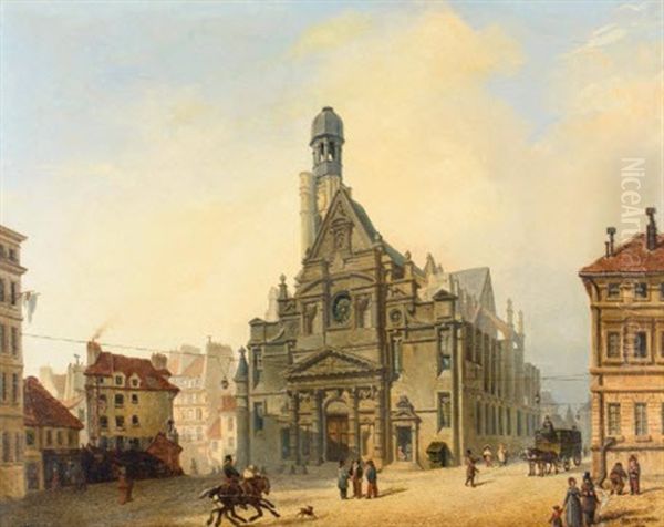 La Basilique Saint-etienne Du Mont Et La Montagne Sainte Genevieve Oil Painting by Philippe Marie Chaperon