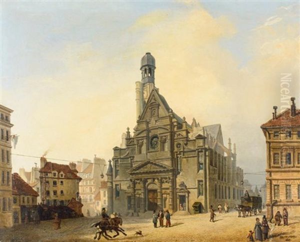 La Basilique Saint-etienne Du Mont Et La Montagne Sainte Genevieve Oil Painting by Philippe Marie Chaperon