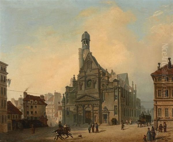 Vue De L'eglise Saint-etienne Du Mont A Paris Oil Painting by Philippe Marie Chaperon