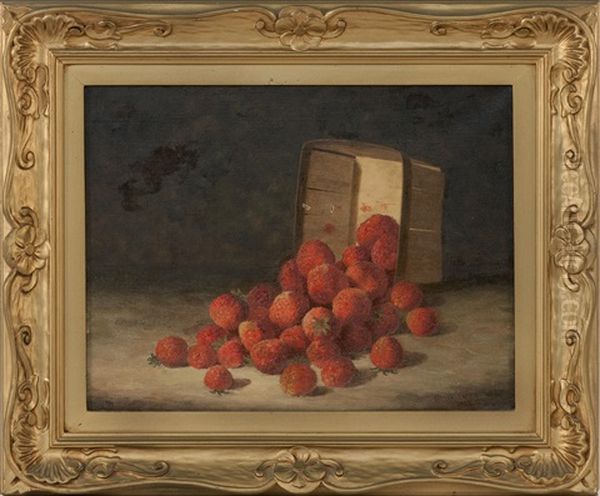 Still Life Of Strawberries Spilling From An Upturned Basket Oil Painting by Bryant Chapin