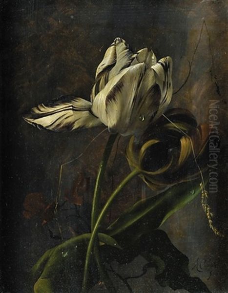 Tulipes Et Brin D'herbe Oil Painting by Arthur Chaplin