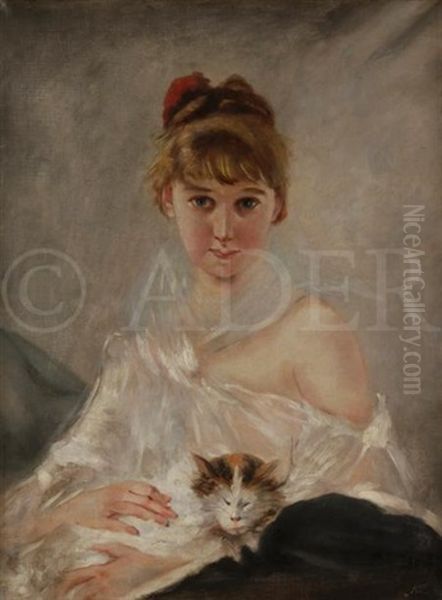 Jeune Fille Au Chat Oil Painting by Charles Joshua Chaplin