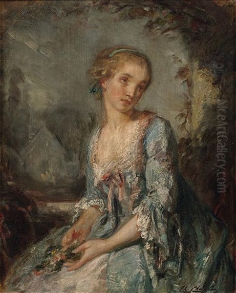 Jeune Fille Au Bouquet Oil Painting by Charles Joshua Chaplin