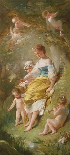 Les Petits Pecheurs Oil Painting by Charles Joshua Chaplin