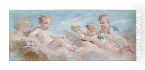 Putti Playing (2 Works) Oil Painting by Charles Joshua Chaplin