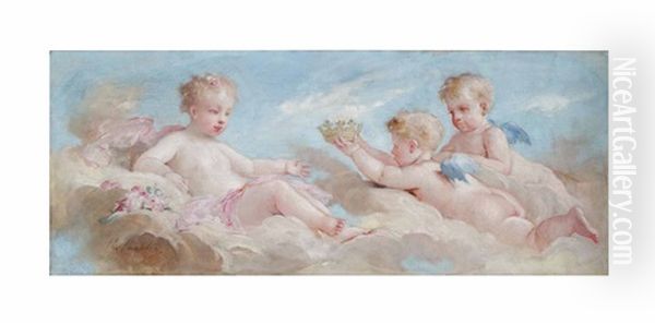 Putti Playing (2 Works) Oil Painting by Charles Joshua Chaplin