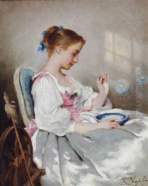 Blowing Bubbles Oil Painting by Charles Joshua Chaplin