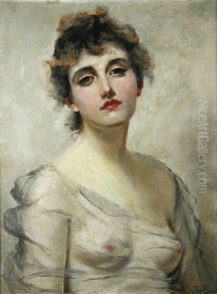 Portrait Of A Lady In A Grey Dress Oil Painting by Charles Joshua Chaplin