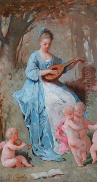 Lady With Cherubs Oil Painting by Charles Joshua Chaplin