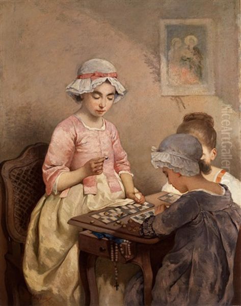 Drei Madchen Beim Brettspiel Oil Painting by Charles Joshua Chaplin