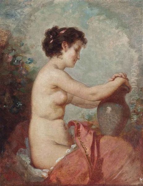 A Nymph Holding A Ewer Oil Painting by Charles Joshua Chaplin