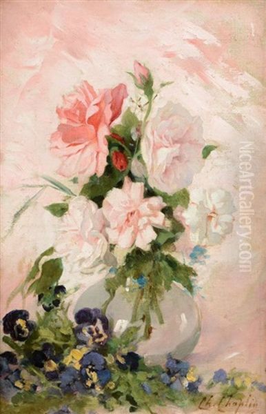 Vase De Roses Oil Painting by Charles Joshua Chaplin