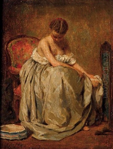 Jeune Femme A La Toilette Oil Painting by Charles Joshua Chaplin