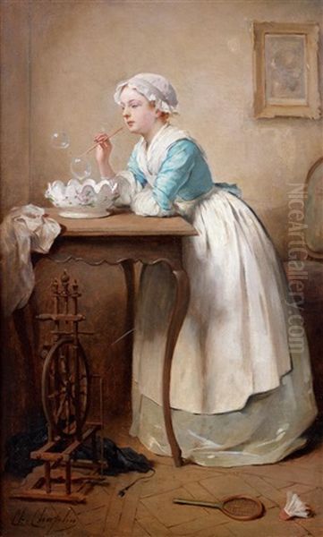 Les Bulles De Savon Oil Painting by Charles Joshua Chaplin