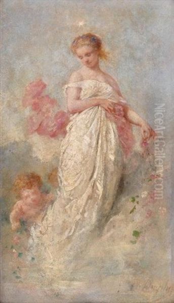 Jeune Femme Au Putto Oil Painting by Charles Joshua Chaplin