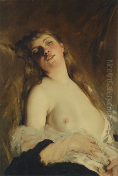 Draped Female Nude In Repose Oil Painting by Charles Joshua Chaplin