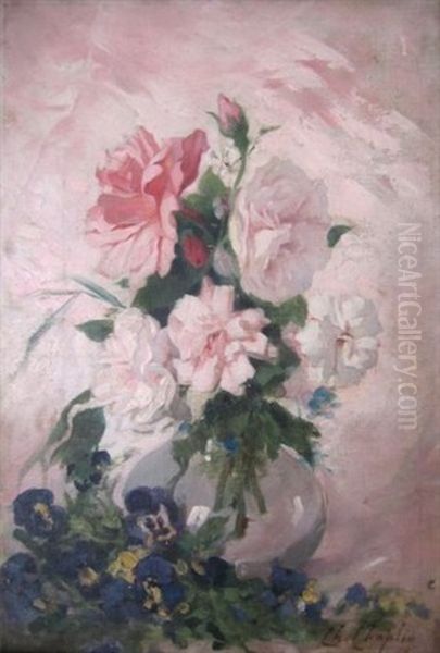 Vase De Roses Oil Painting by Charles Joshua Chaplin