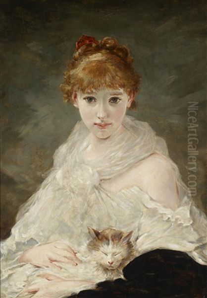 Madchen Mit Katze Oil Painting by Charles Joshua Chaplin