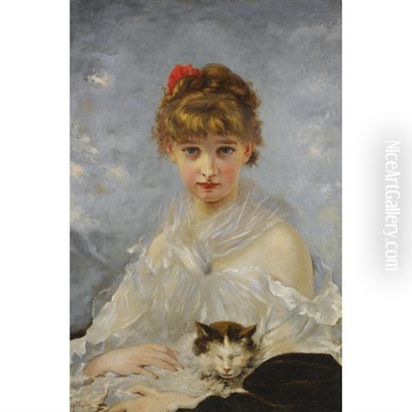 Her Favorite Oil Painting by Charles Joshua Chaplin