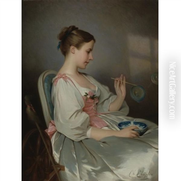 The Soap Bubbles Oil Painting by Charles Joshua Chaplin