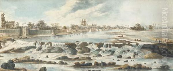 North East View Of Hyderabad, On The Musi River Oil Painting by Thomas Anbury