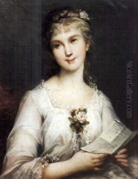 Portrait De Jeune Femme En Buste Tenant Une Lettre Oil Painting by Charles Joshua Chaplin