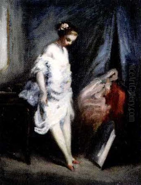 Jeune Femme Observant Ses Jambes Dans Un Miroir Oil Painting by Charles Joshua Chaplin