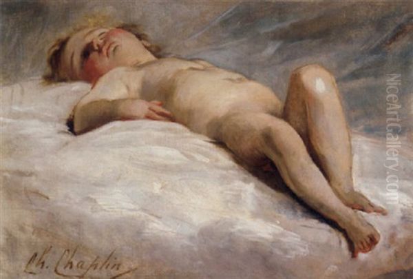 A Sleeping Child Oil Painting by Charles Joshua Chaplin