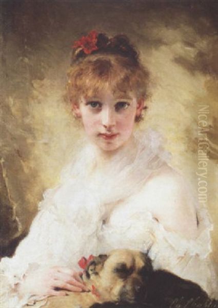 Her Favourite Dog Oil Painting by Charles Joshua Chaplin