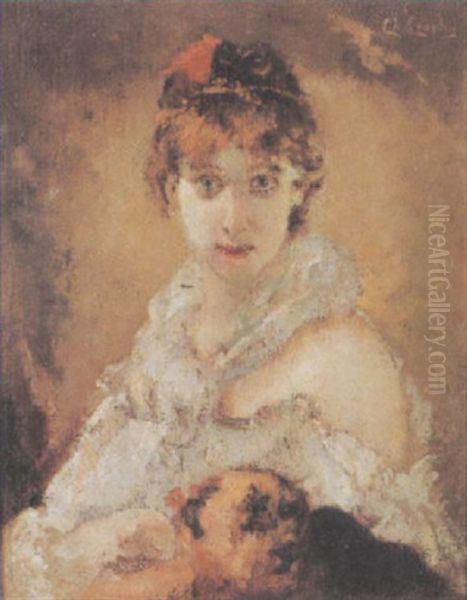 Portrat Einer Jungen Dame Mit Hund Oil Painting by Charles Joshua Chaplin